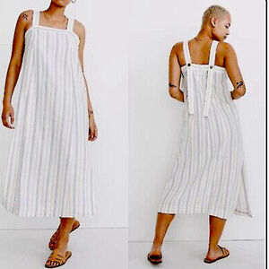 Madewell Linen Cotton Princess-Seamed Midi Dress White Size small Stripe NWOT